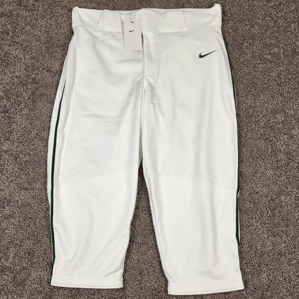 Nike Baseball Pants Mens L White NEW BQ9021-111 Knicker Green Swoosh‎